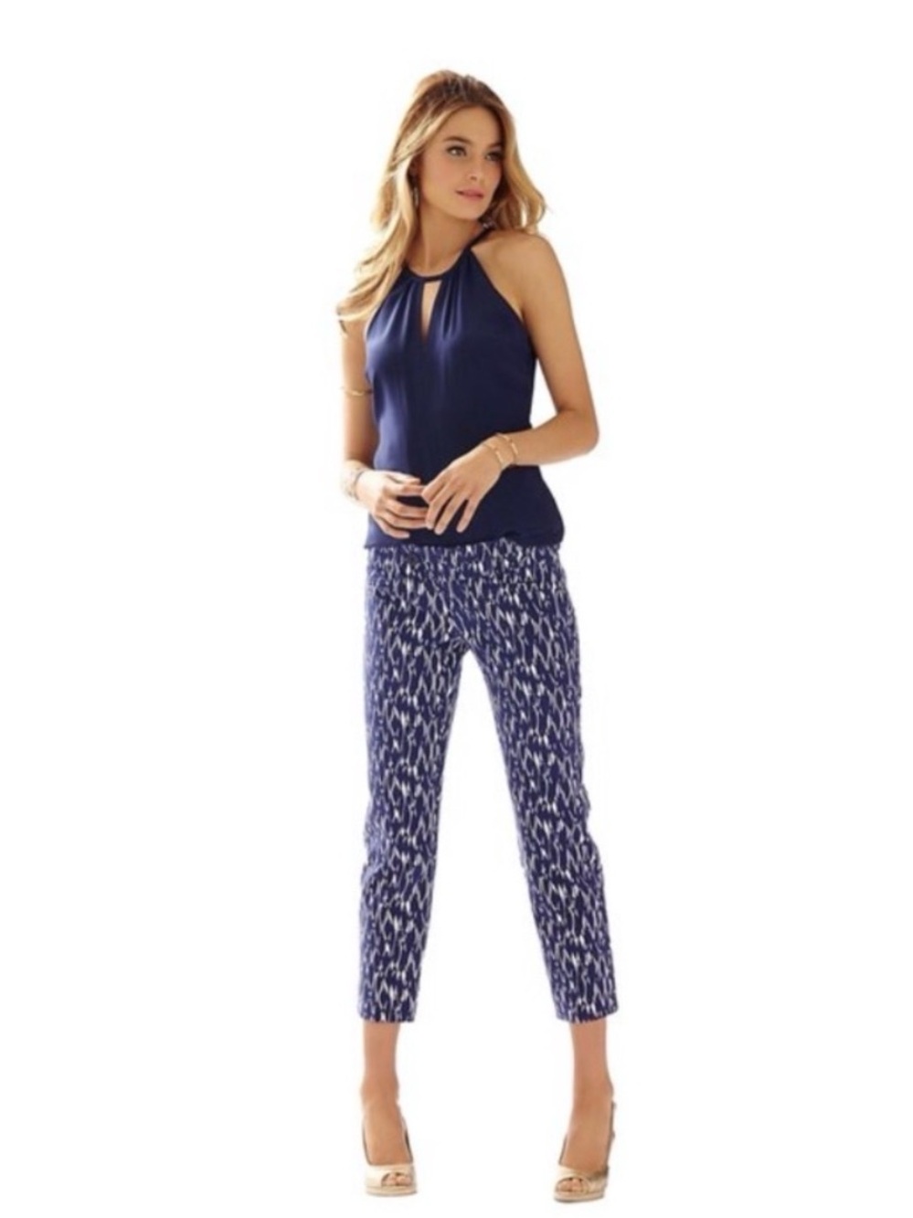 Lilly Pulitzer Navy and White Capris in New school print